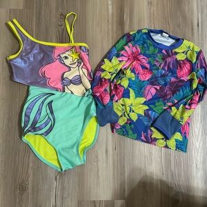 Ariel + rash guarda swimsuits size 7-8 years old Girl